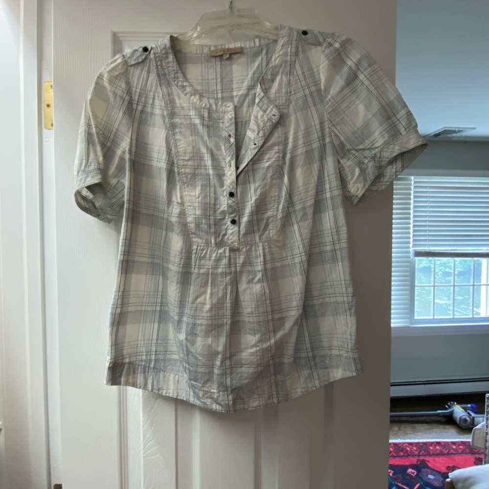 Sandro plaid short sleeve blouse Sz 1